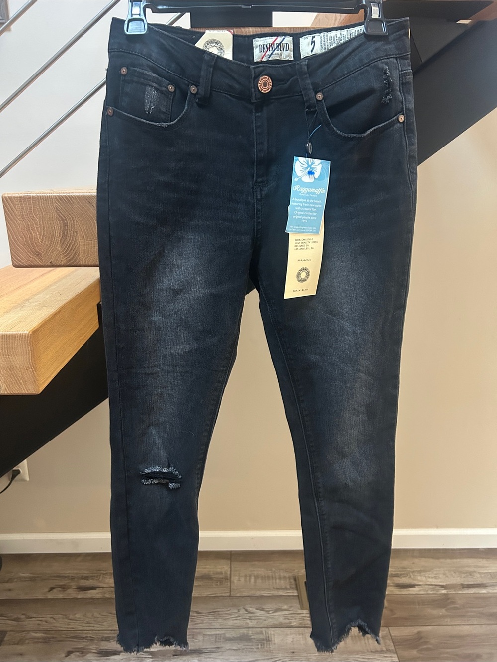 Denim Blvd Los Angeles Black Distressed Ankle Skinny Jeans